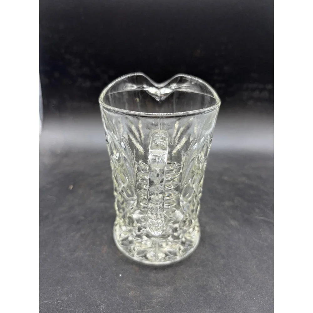 Vintage Clear Pressed Glass Pitcher Diamond Point Fan Pattern Small Creamer 5in